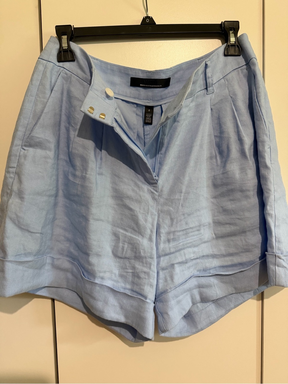 White House Black Market Light Blue Tailored Linen-Blend Shorts